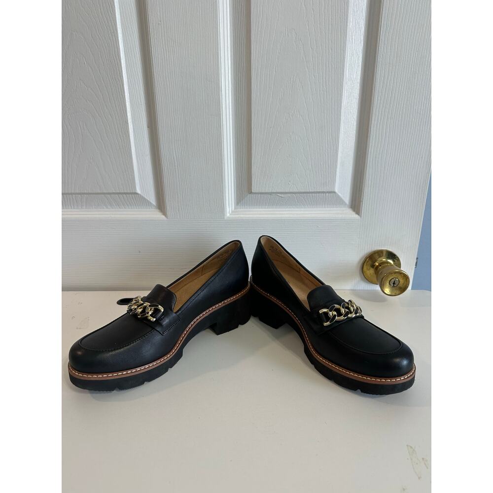 Naturalizer NWOT Desi Chain Detail Platform Lug Sole Heeled Loafer Sz 8.5 Black - Picture 5 of 8